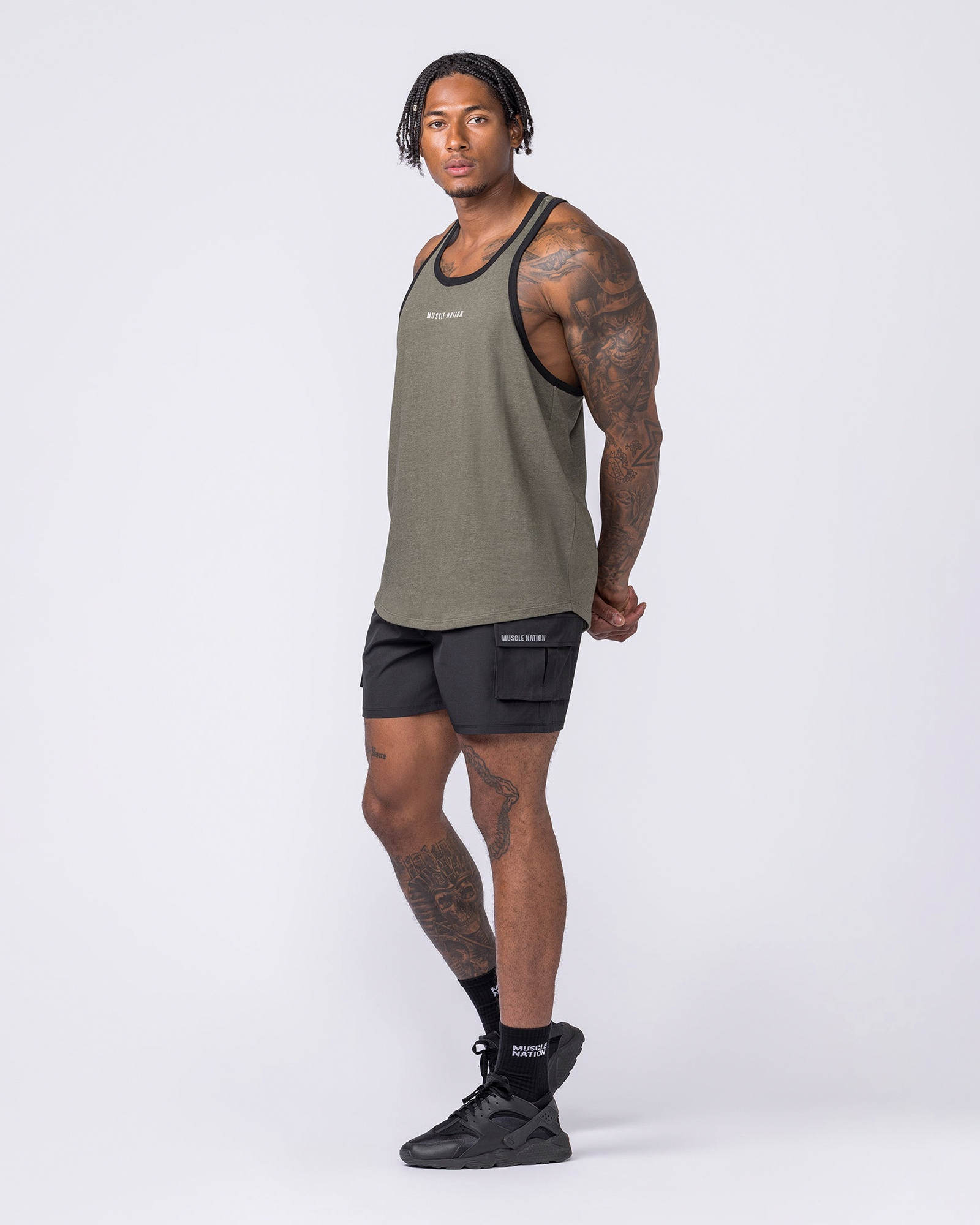 Striker Y Back Singlet - Dark Khaki Marl
