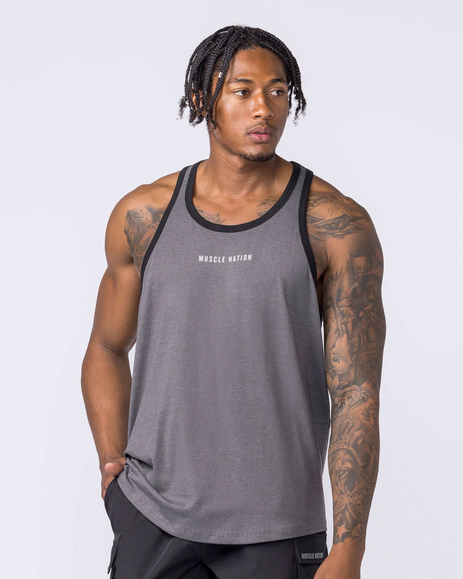 Striker Y Back Singlet - Mid Grey Marl