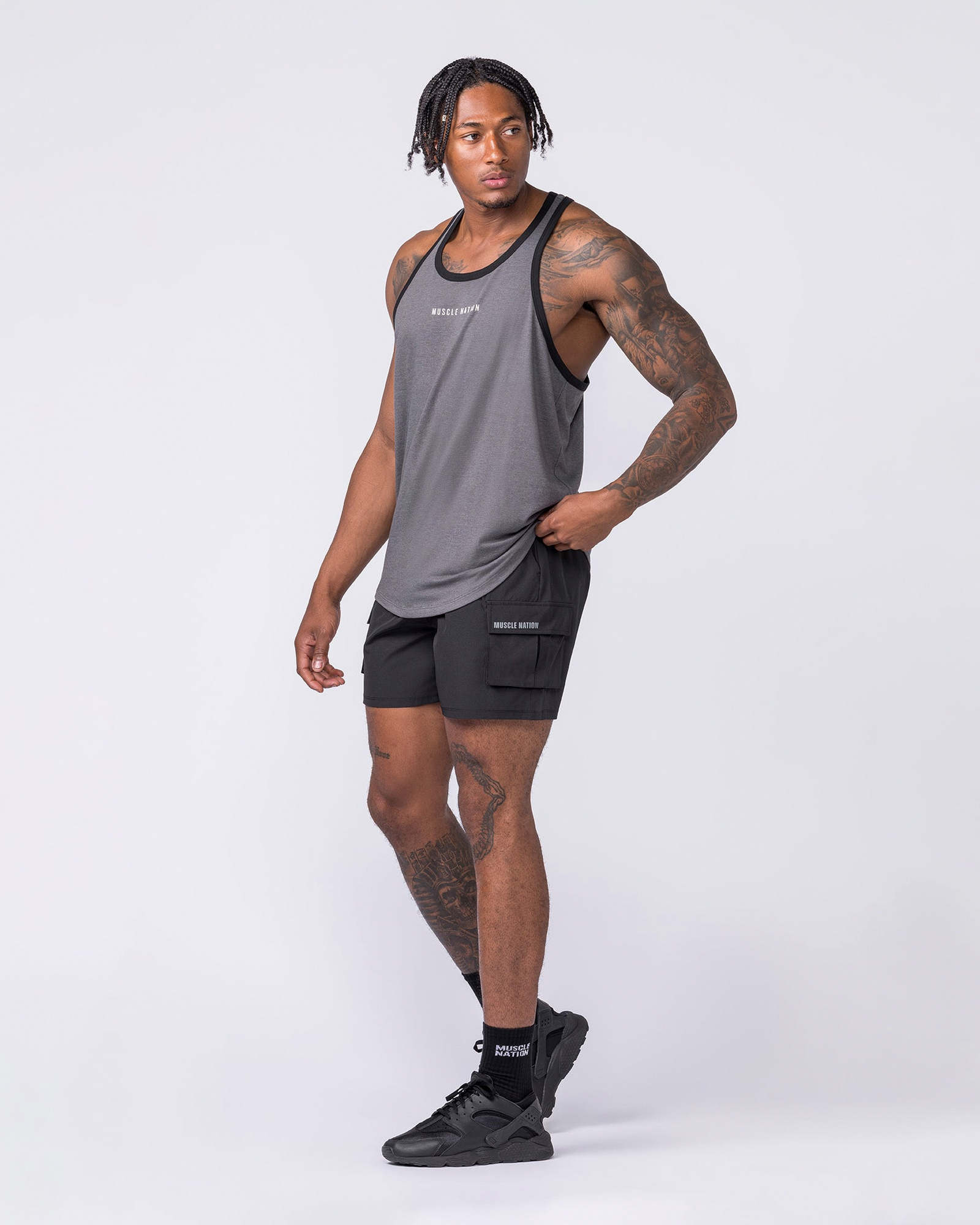 Striker Y Back Singlet - Mid Grey Marl