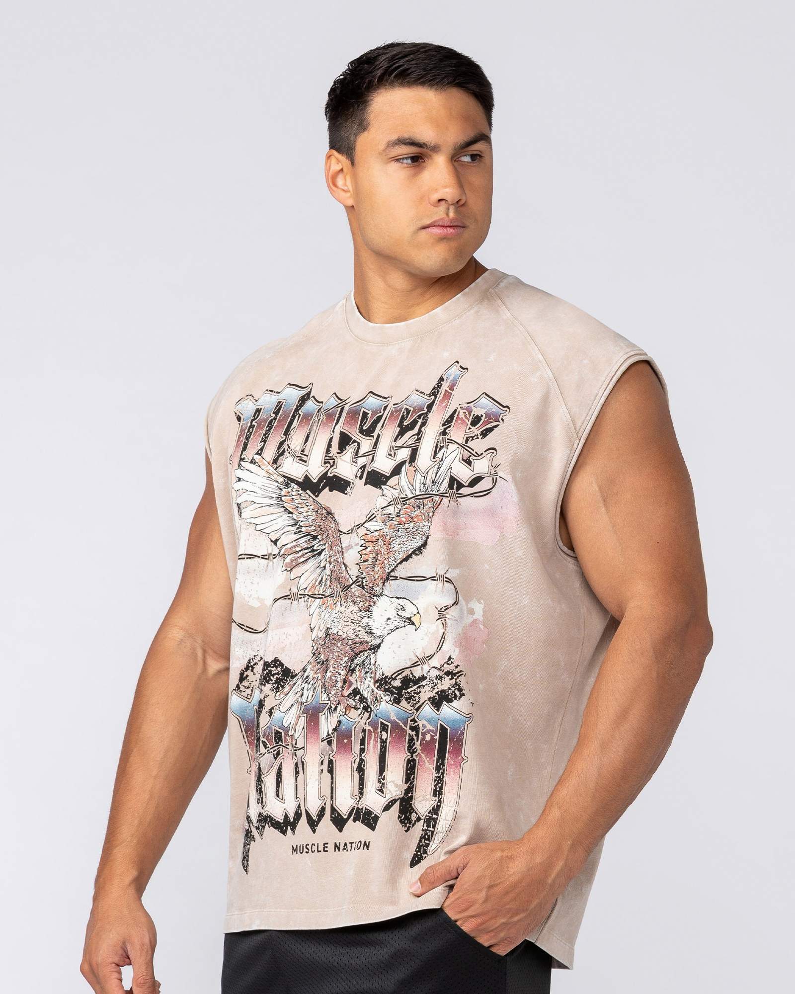 Take Flight Vintage Boxy Muscle Tank - Washed Beige