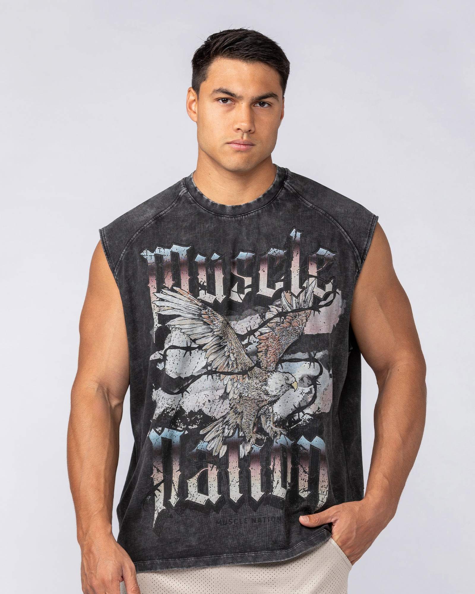 Take Flight Vintage Boxy Muscle Tank - Washed Black