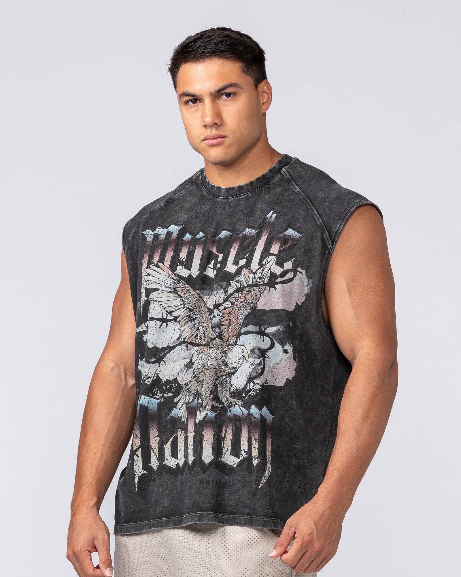 Take Flight Vintage Boxy Muscle Tank - Washed Black