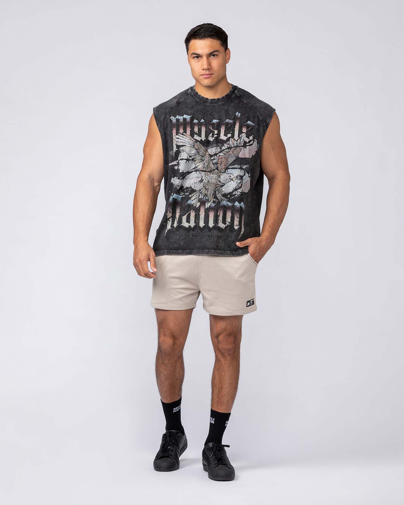 Take Flight Vintage Boxy Muscle Tank - Washed Black