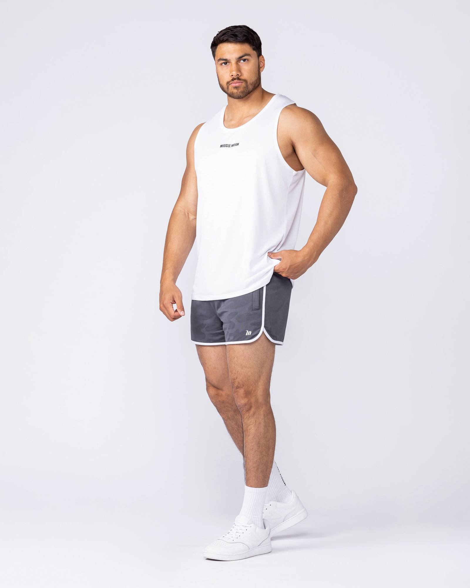 Tech Camo Retro Shorts - Dark Grey Camo