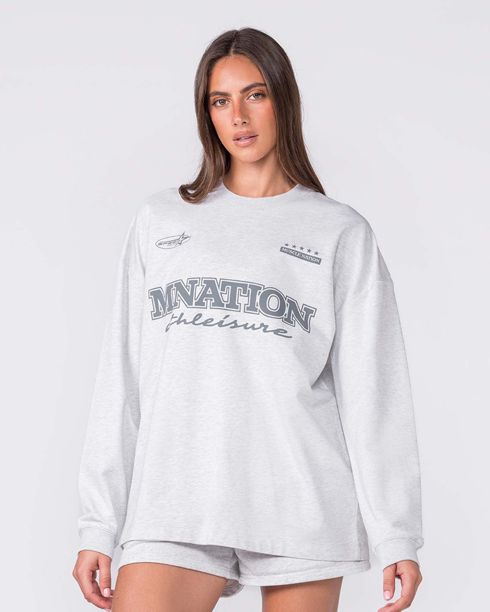 United Loopback Oversized Long Sleeve Top - Snow Grey Marl