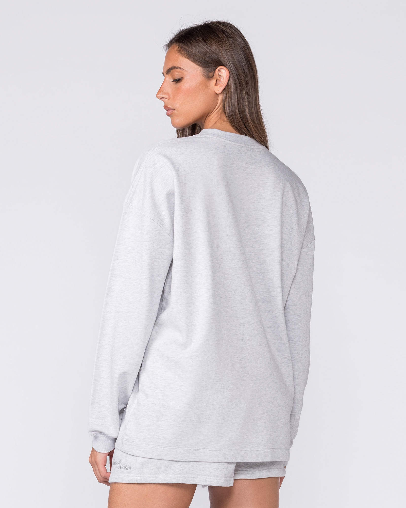 United Loopback Oversized Long Sleeve Top - Snow Grey Marl
