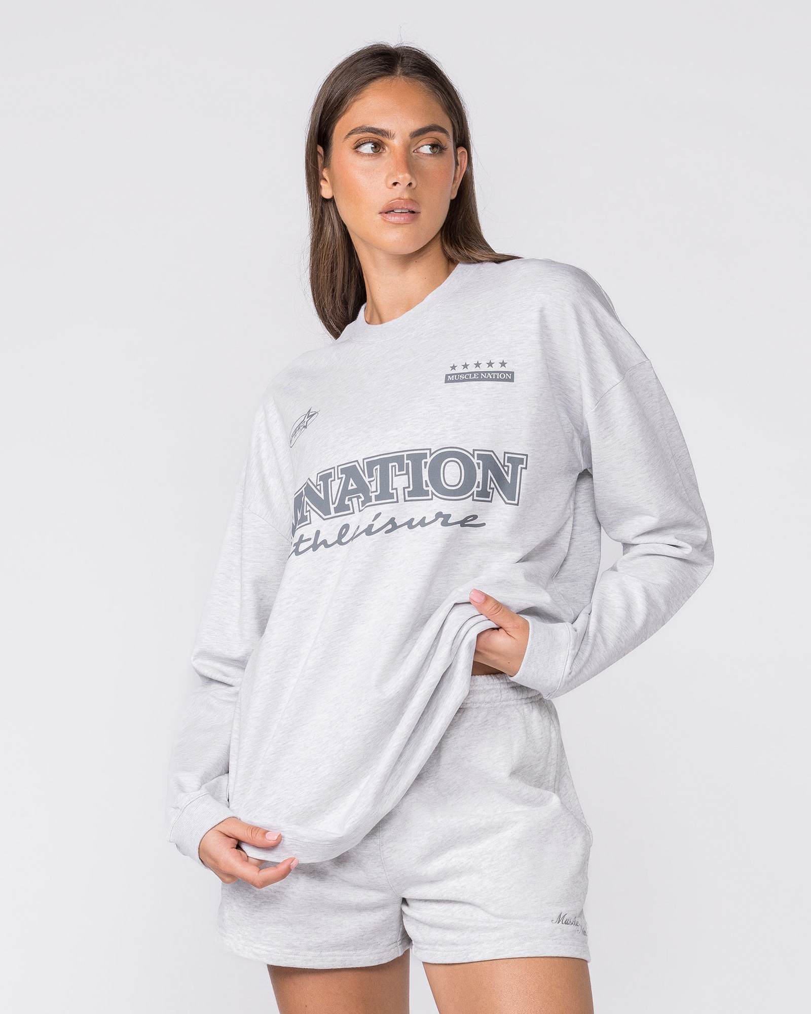 United Loopback Oversized Long Sleeve Top - Snow Grey Marl