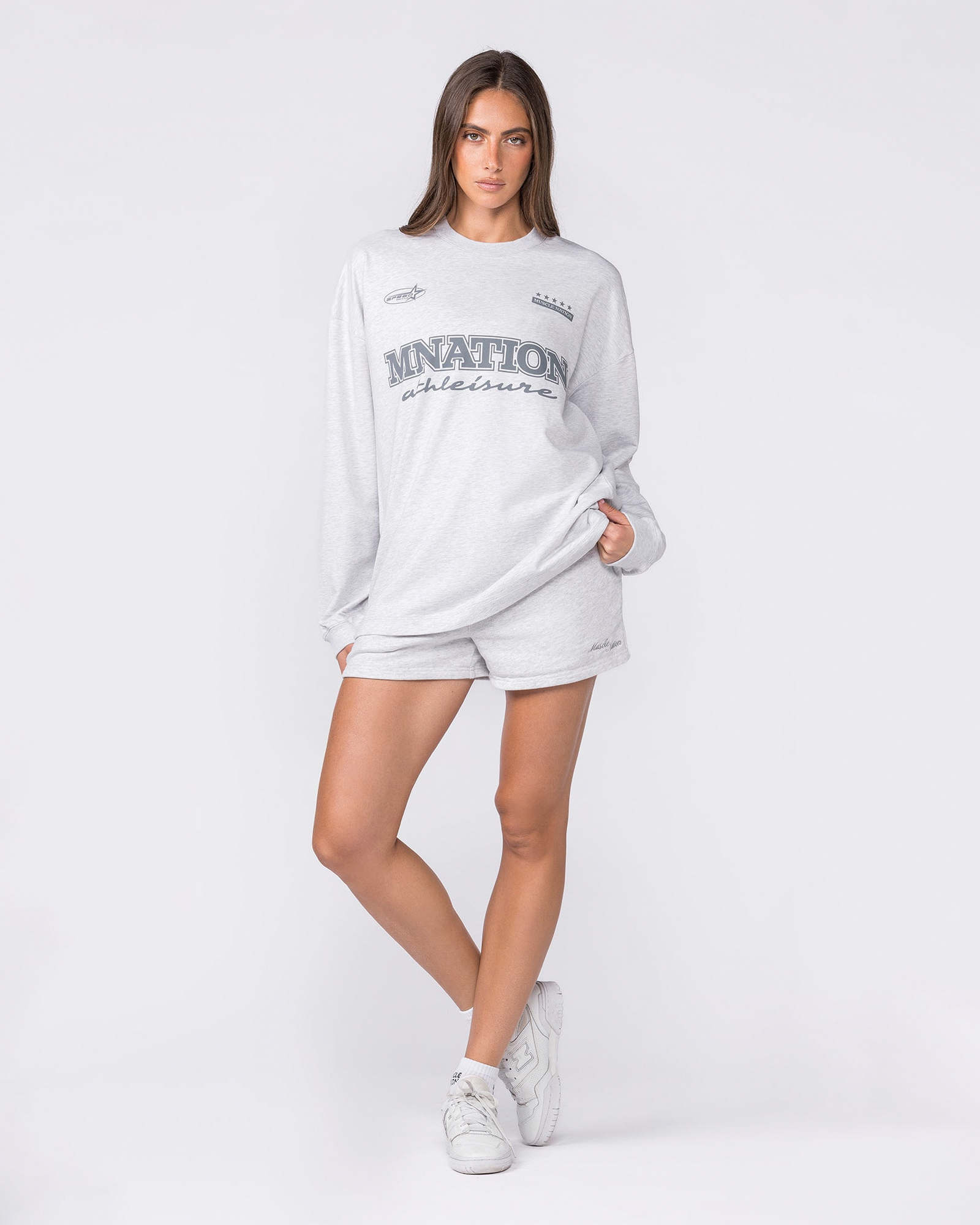 United Loopback Oversized Long Sleeve Top - Snow Grey Marl