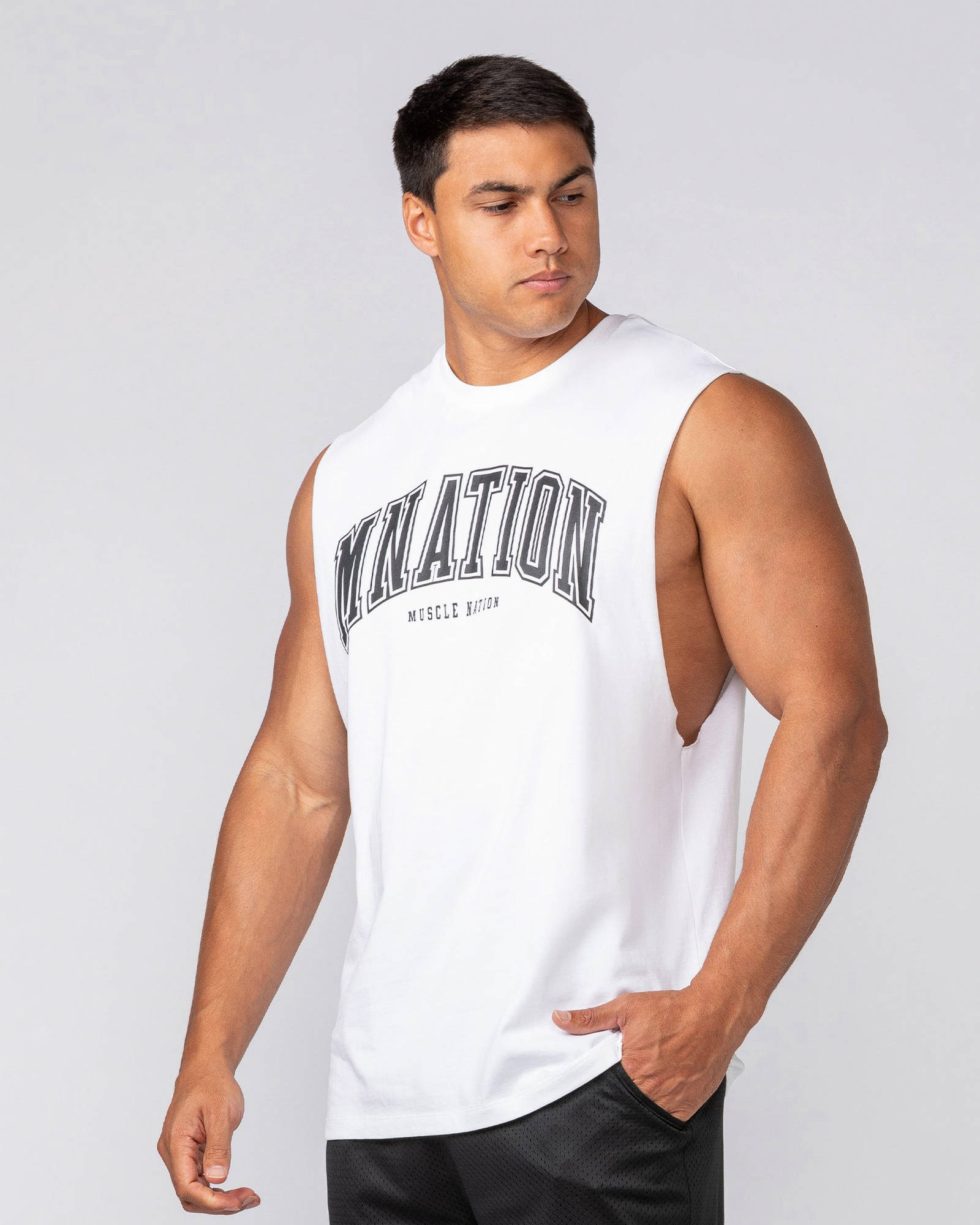 Varsity Training Drop Arm Tank - White