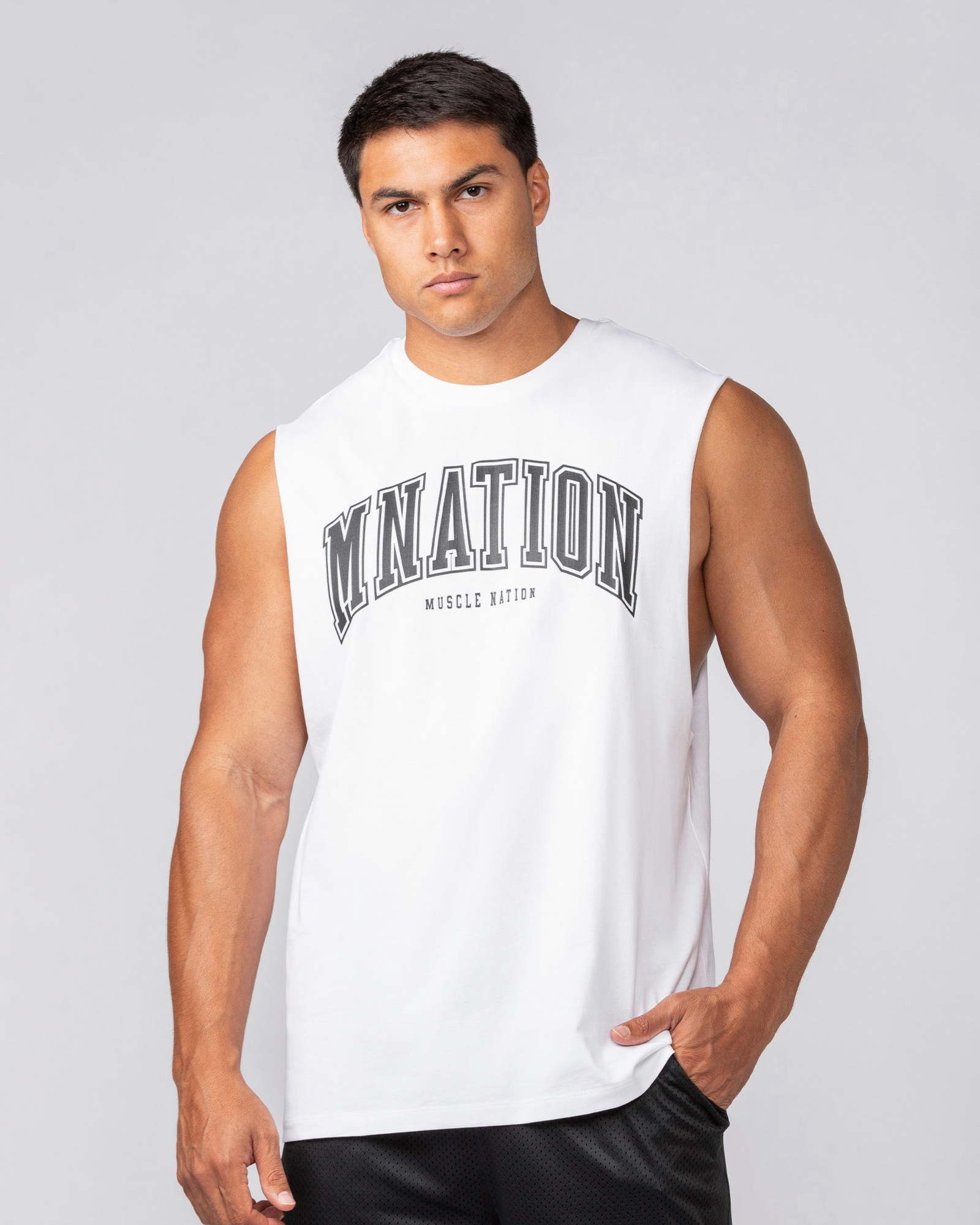 Varsity Training Drop Arm Tank - White