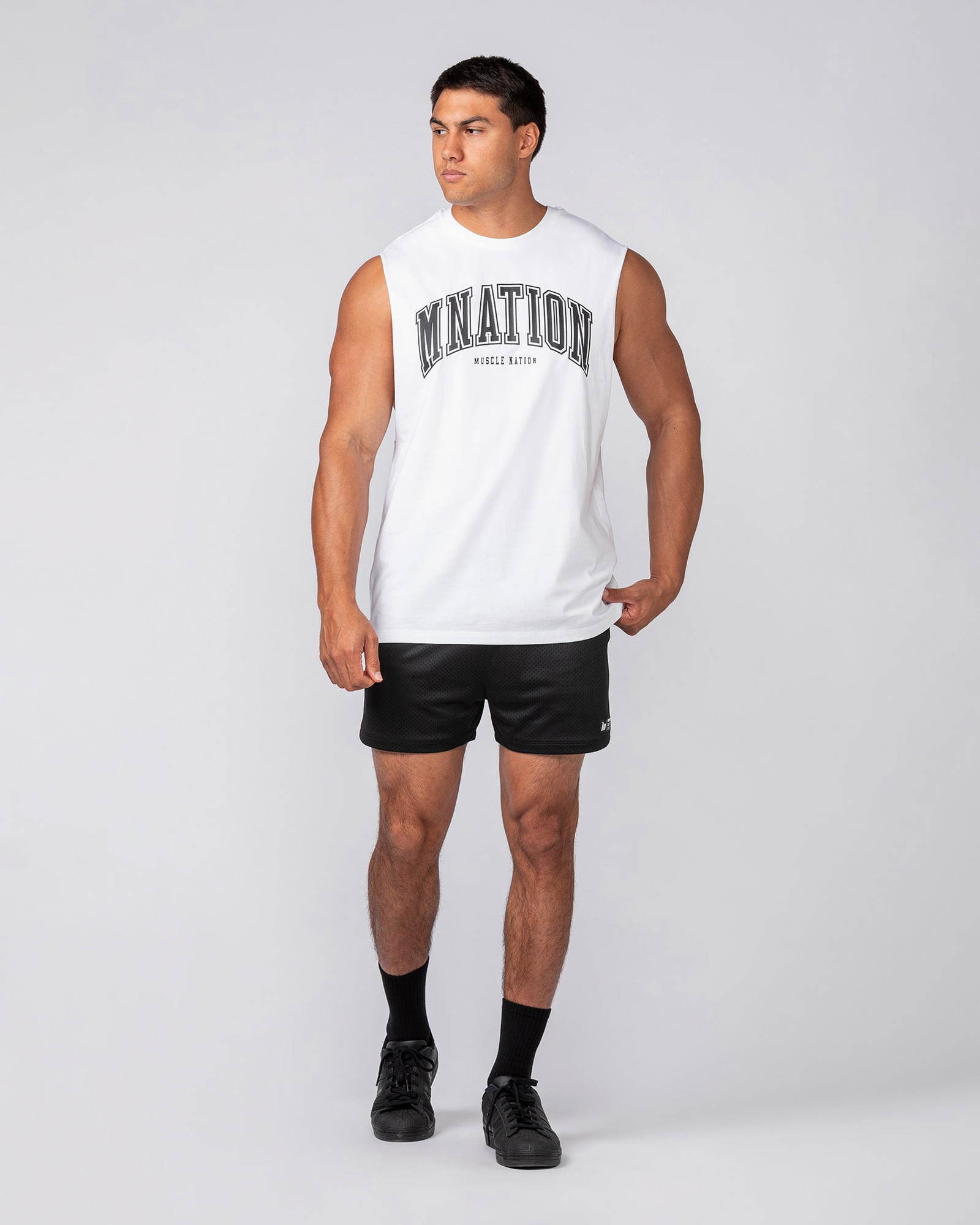 Varsity Training Drop Arm Tank - White