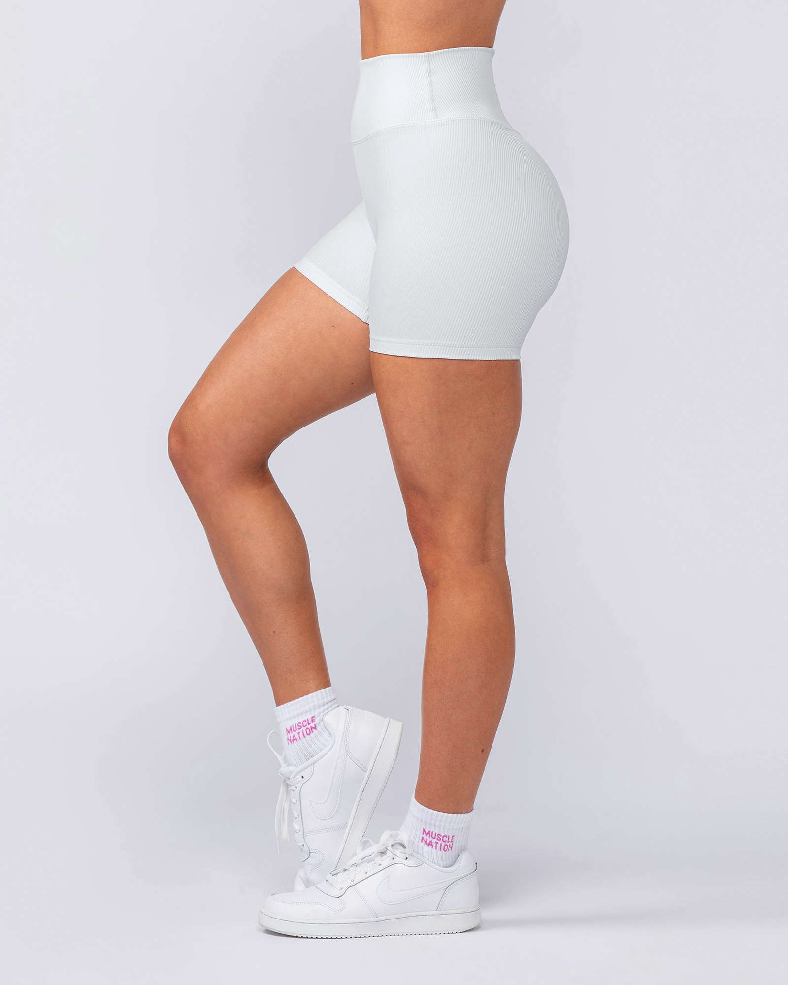 Zero Rise Rib Midway Shorts - White