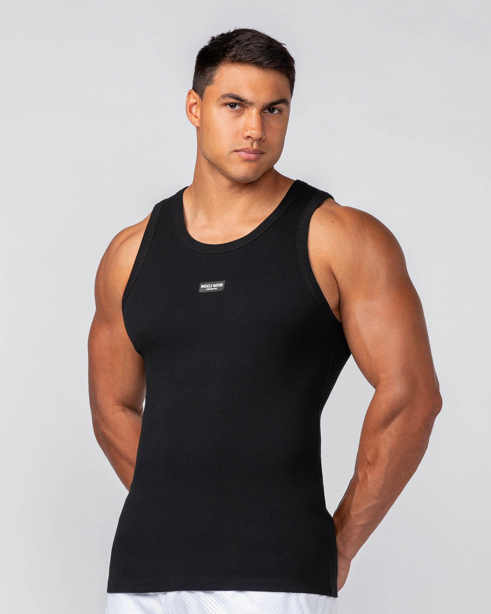 Rib Fitted Training Tank - Black