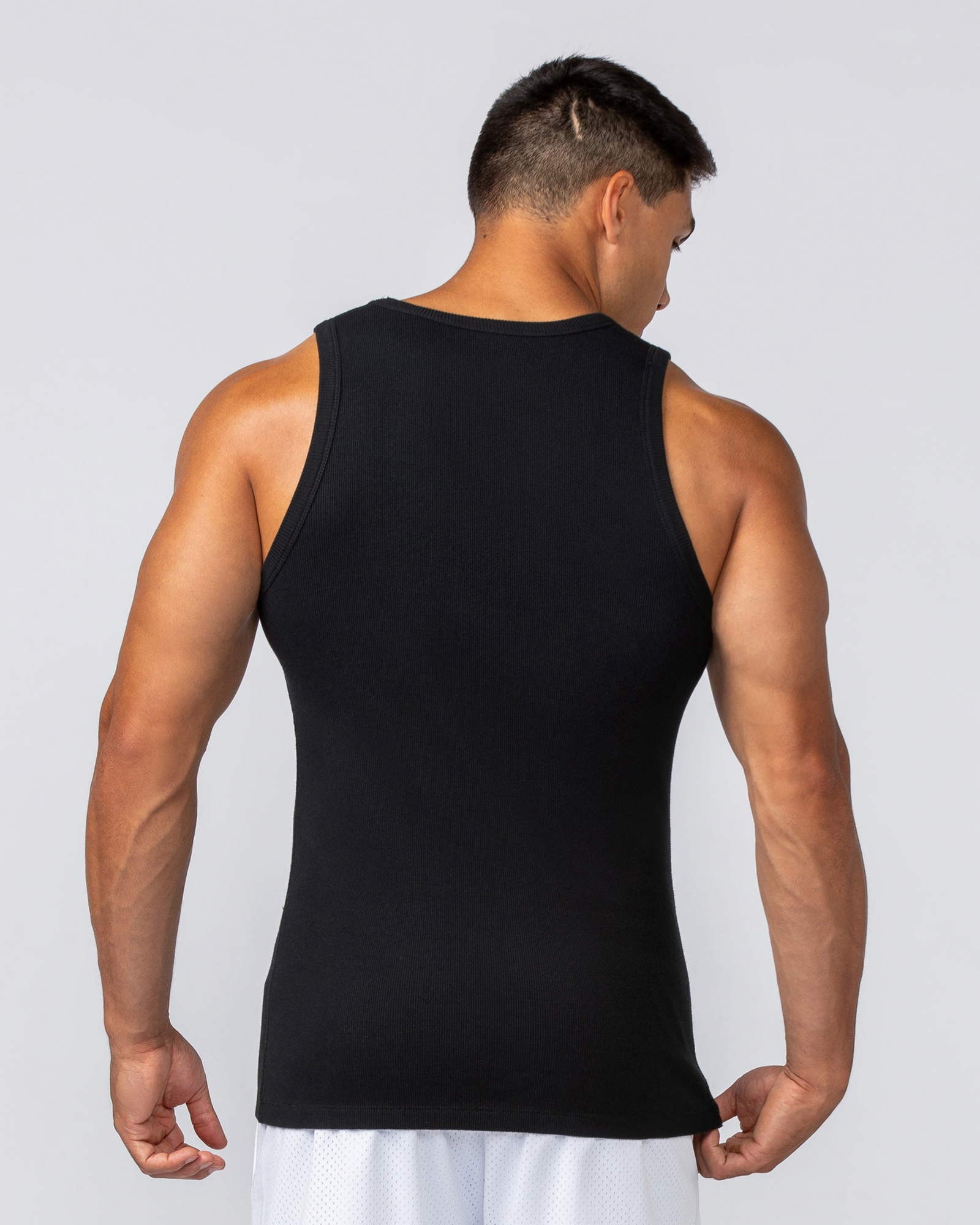 Rib Fitted Training Tank - Black