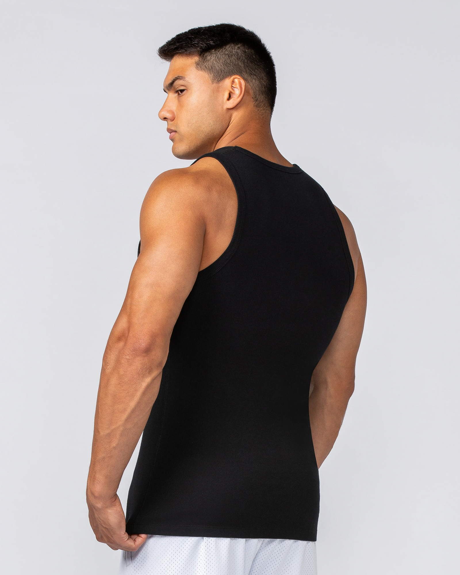 Rib Fitted Training Tank - Black