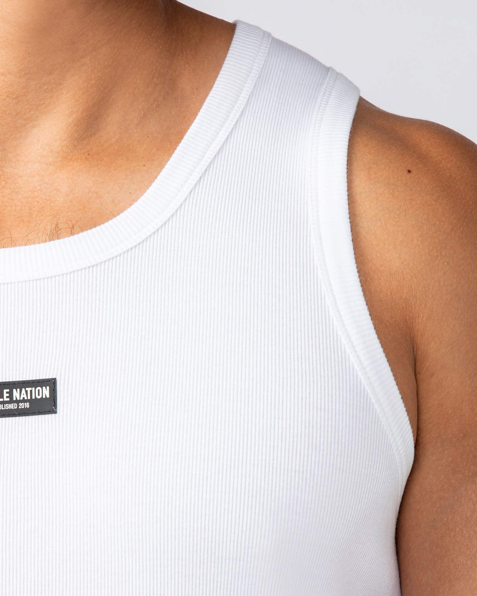 Rib Fitted Training Tank - White