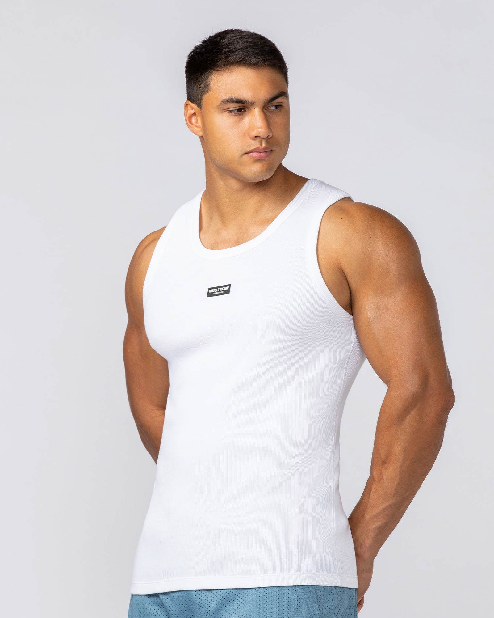 Rib Fitted Training Tank - White