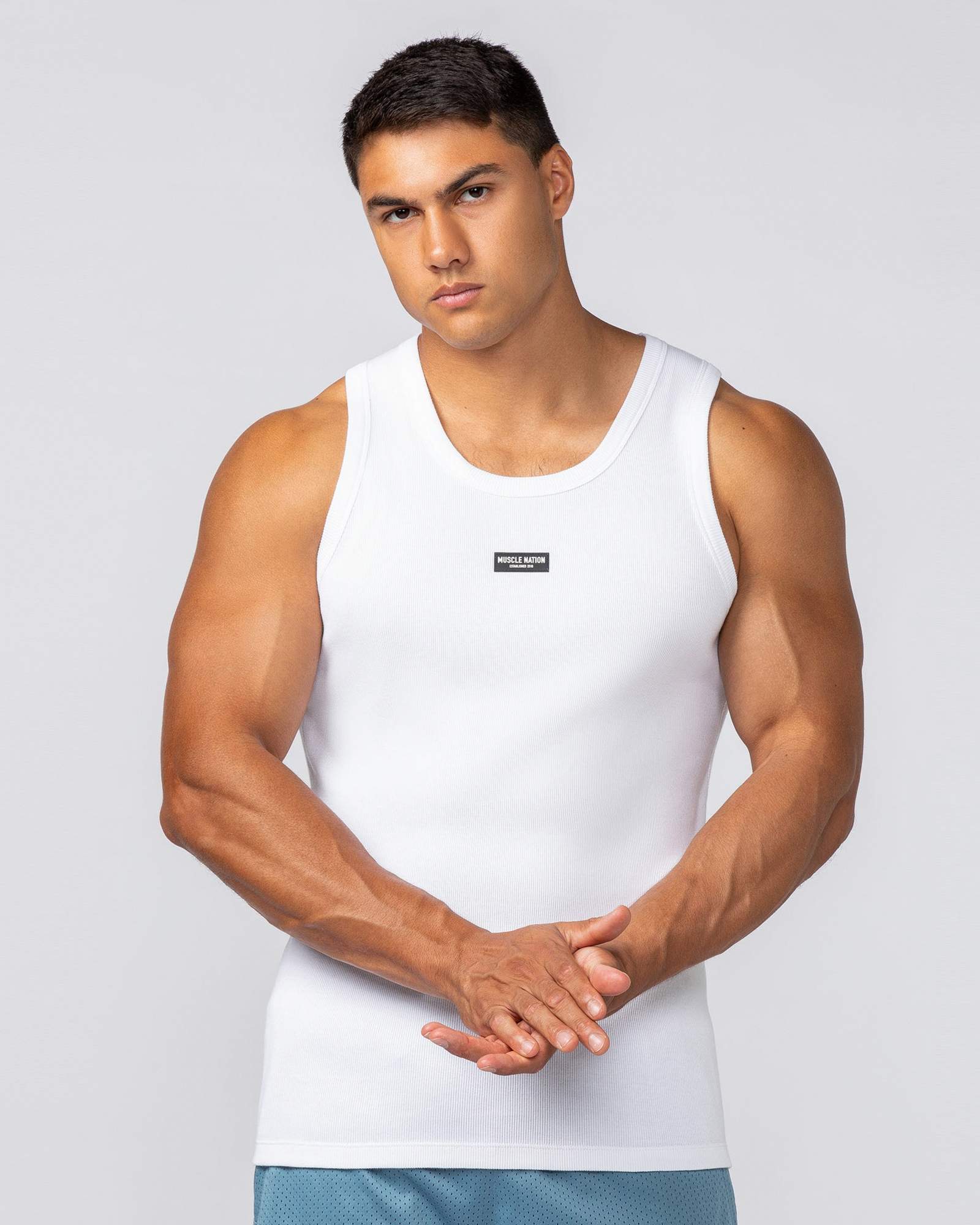 Rib Fitted Training Tank - White