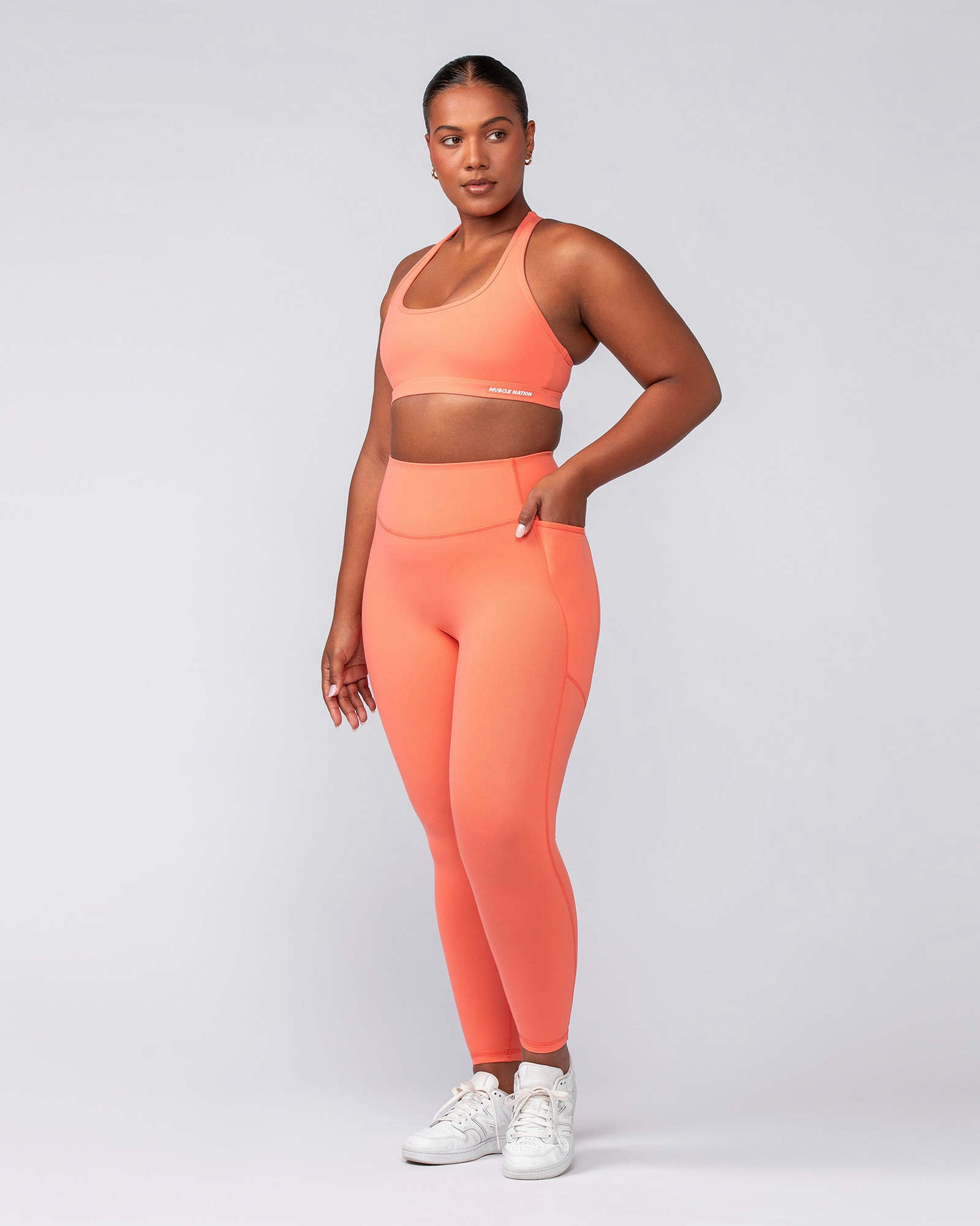Agility Pocket Ankle Length Leggings - Hot Coral