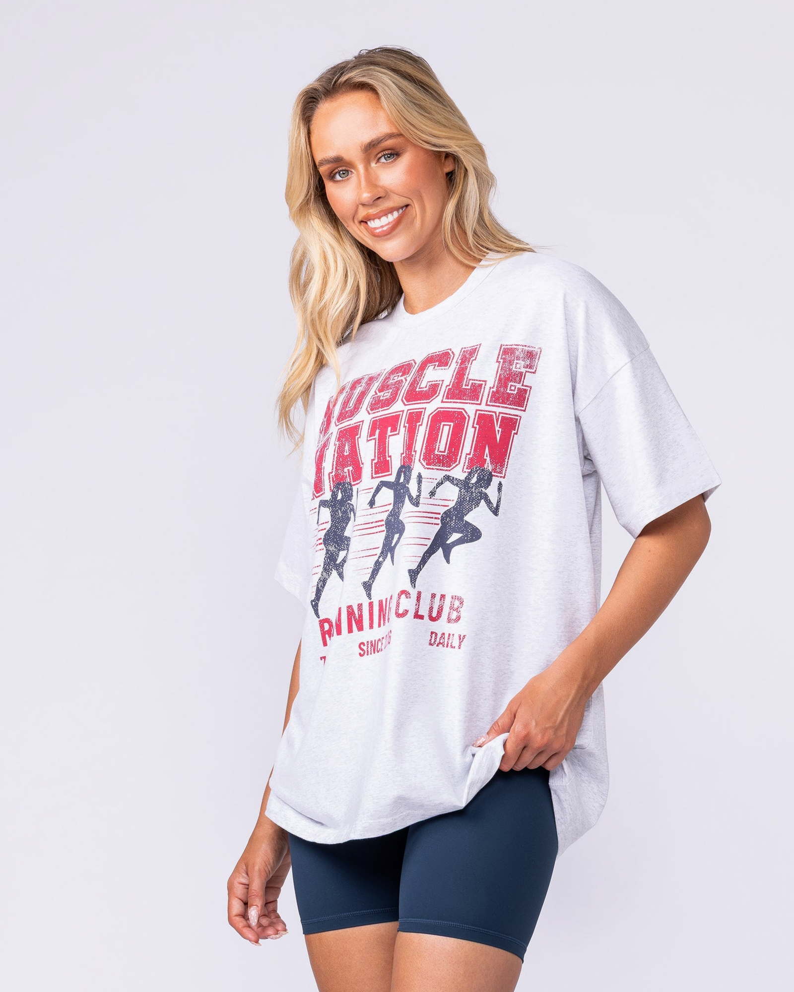 Womens Running Club Oversized Tee - Snow Grey Marl