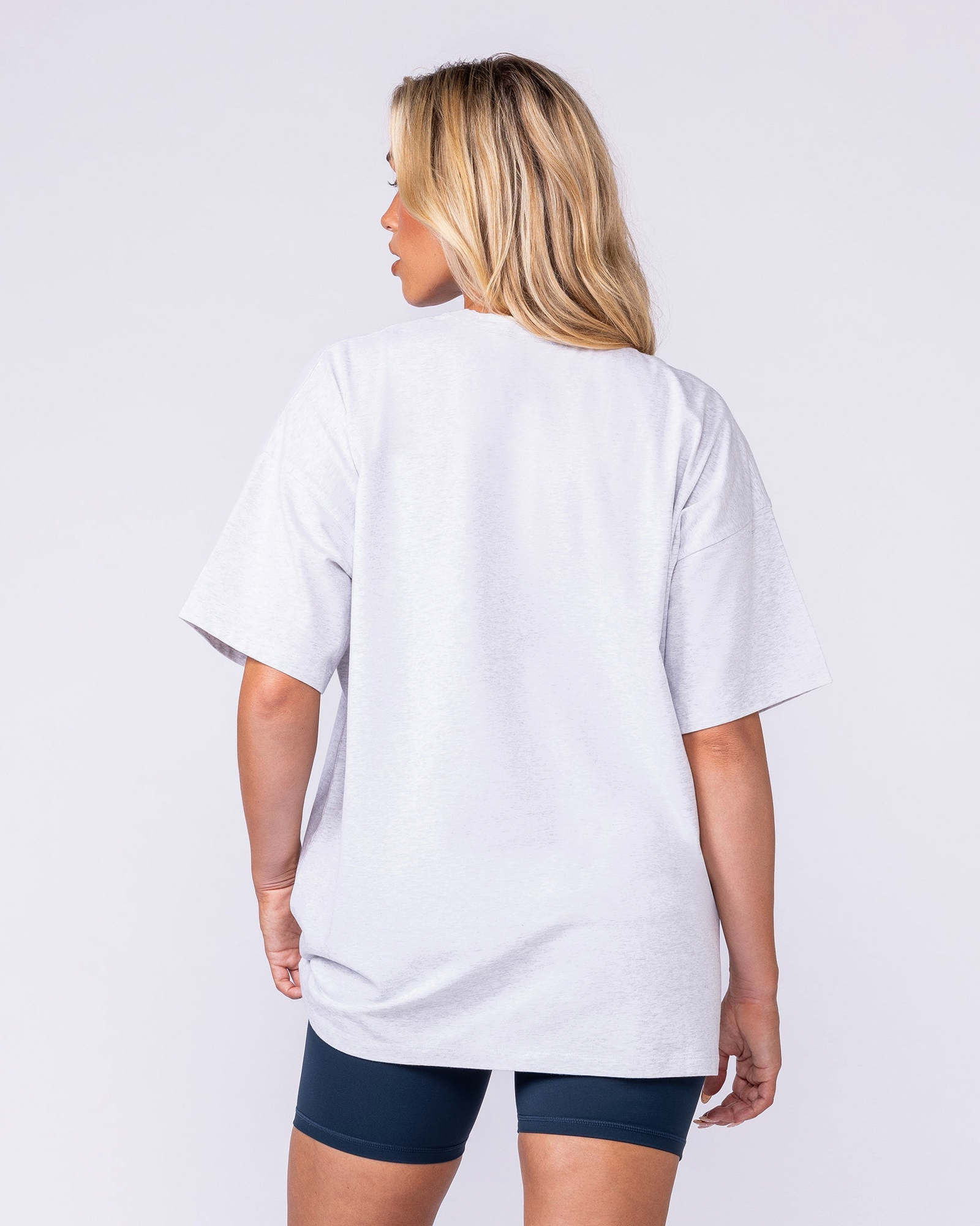 Womens Running Club Oversized Tee - Snow Grey Marl