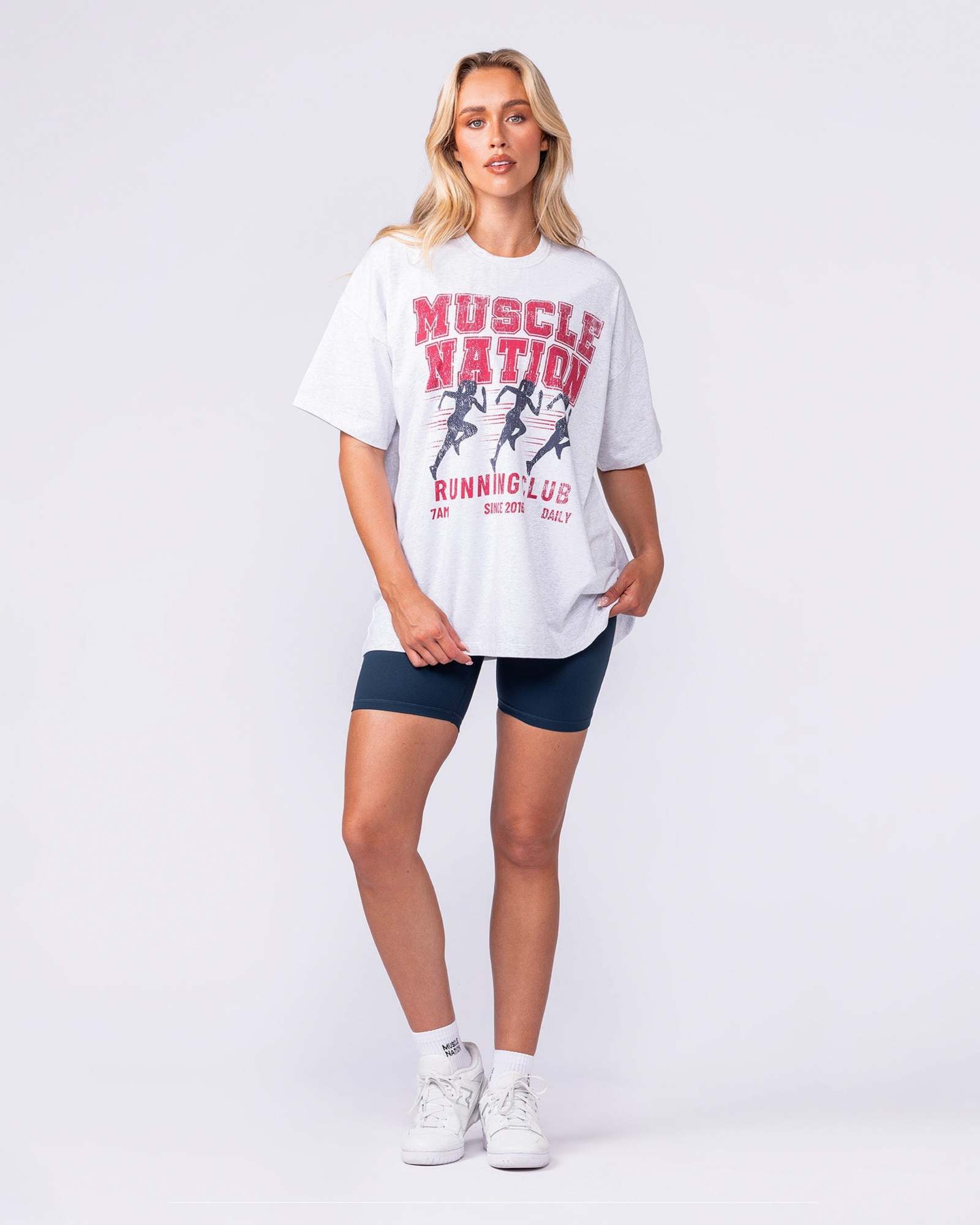 Womens Running Club Oversized Tee - Snow Grey Marl