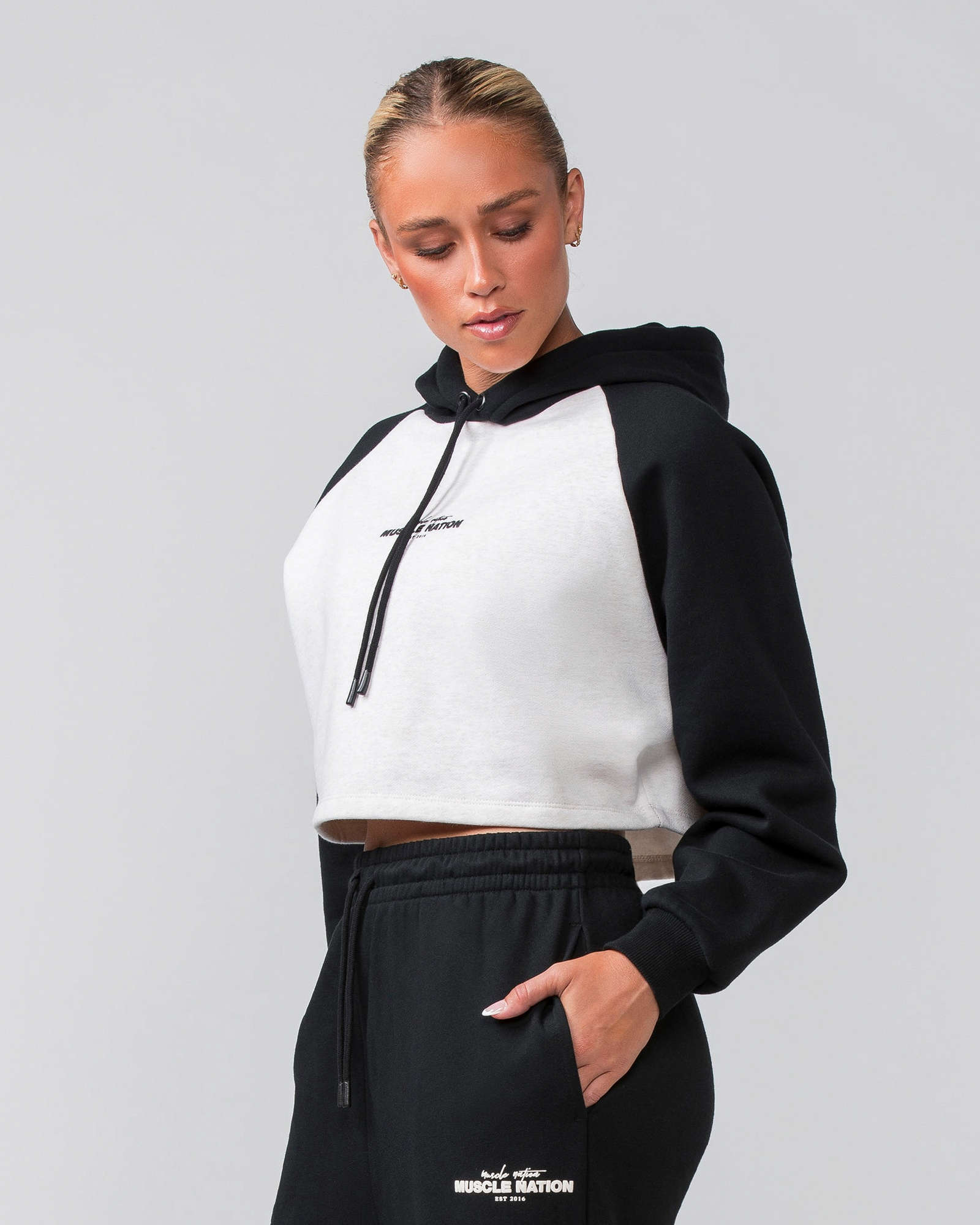 Timeless Cropped Hoodie - Black / Dew Marl
