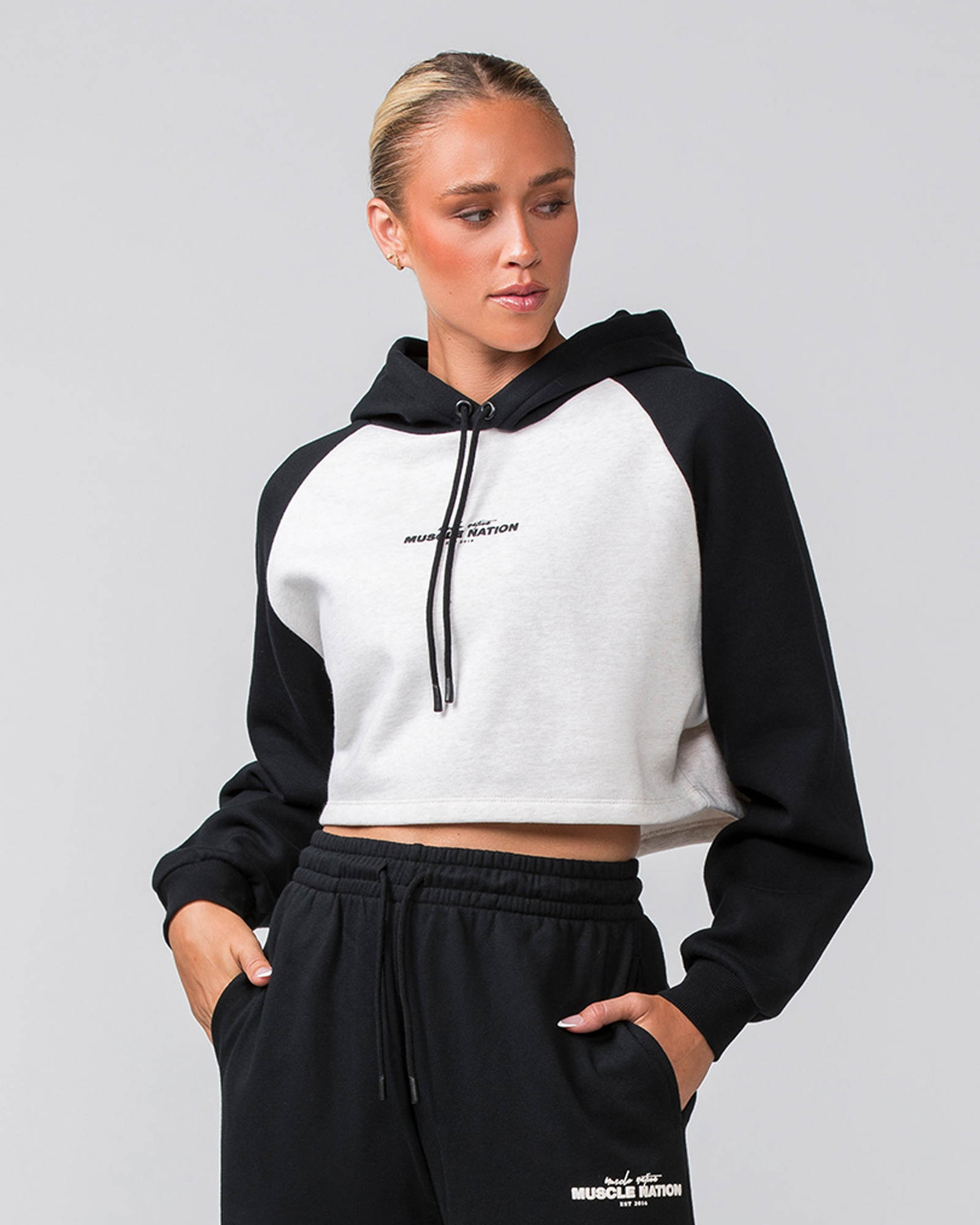 Timeless Cropped Hoodie - Black / Dew Marl