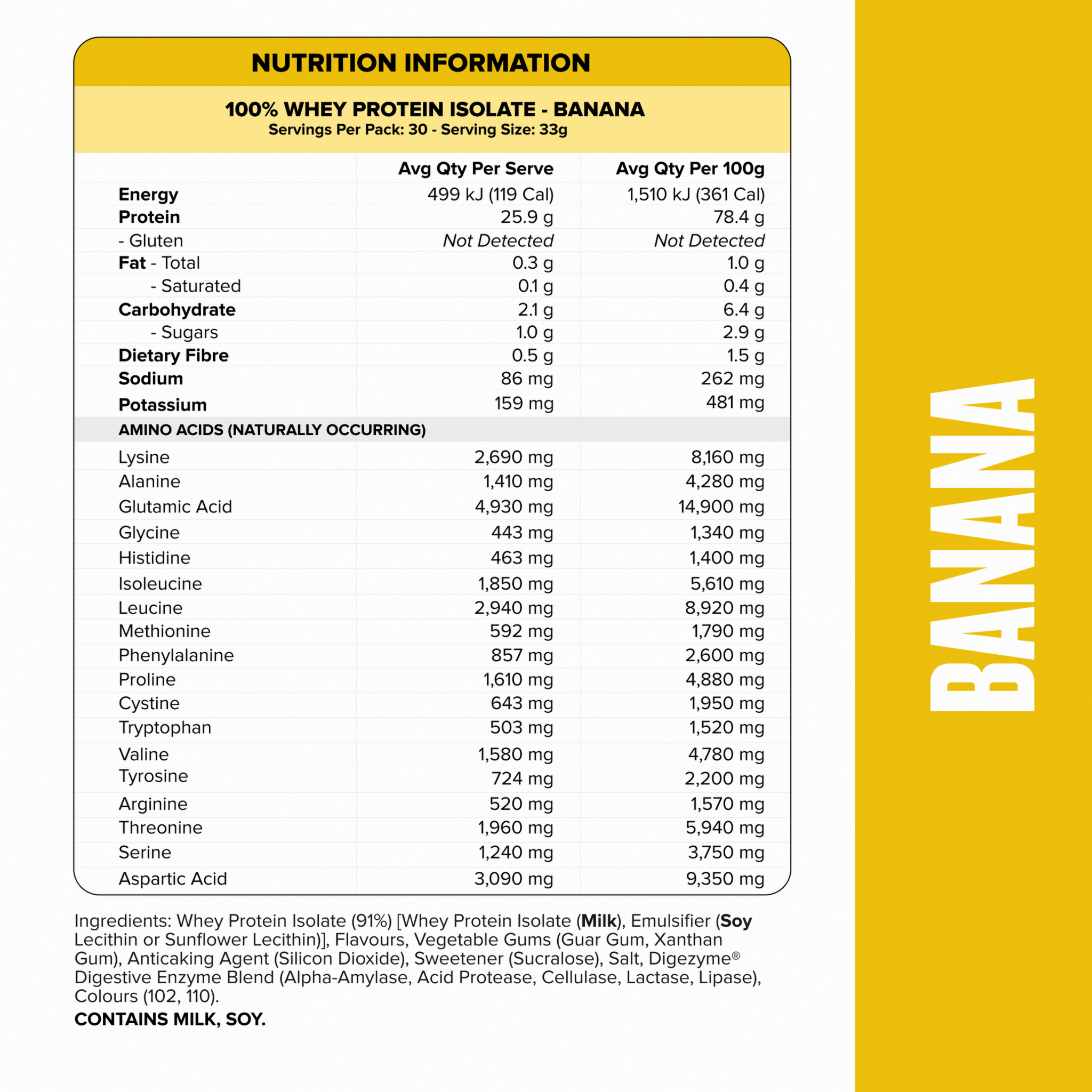 WHEY Protein Isolate - Banana - 30 serves