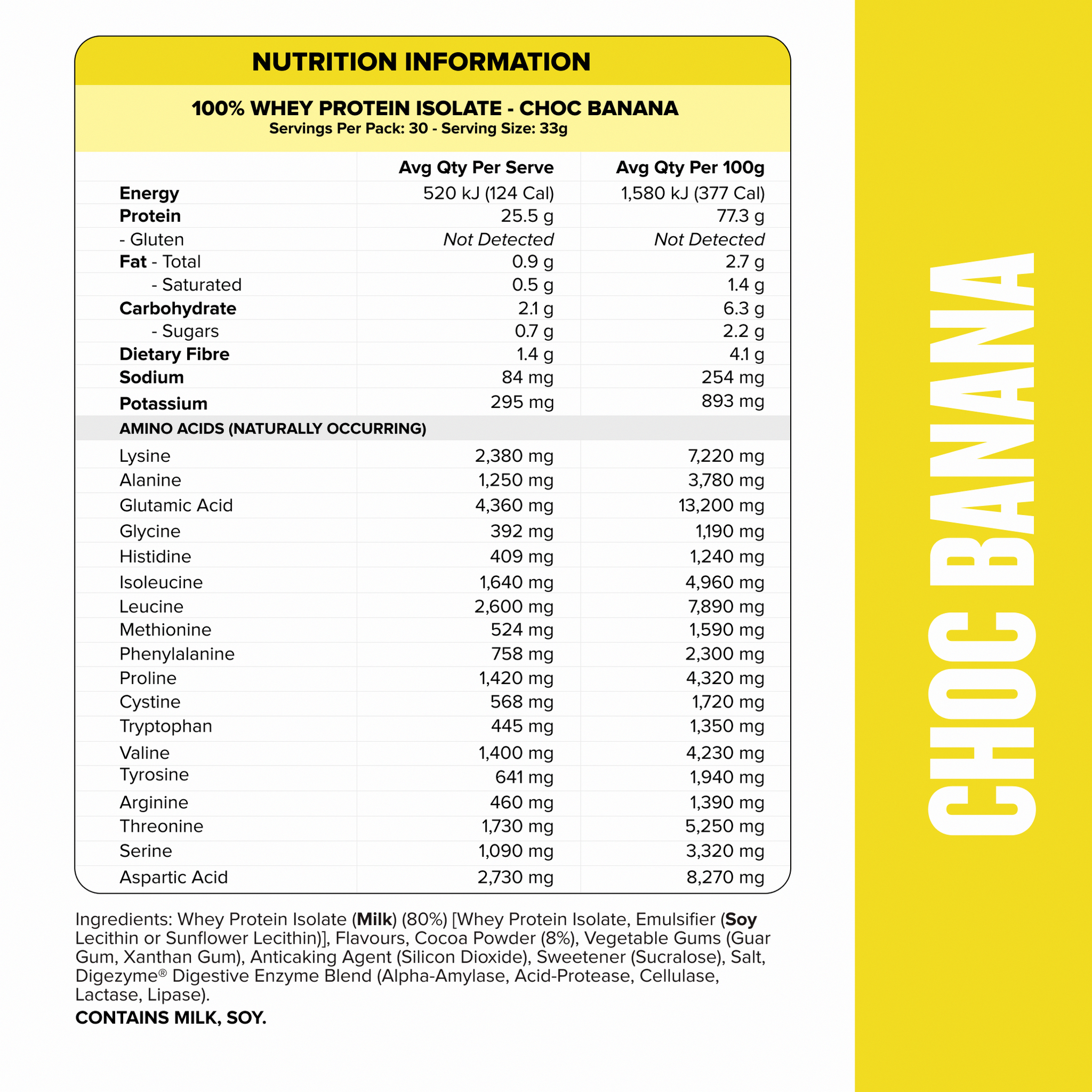 WHEY Protein Isolate - Choc Banana - 30 serves