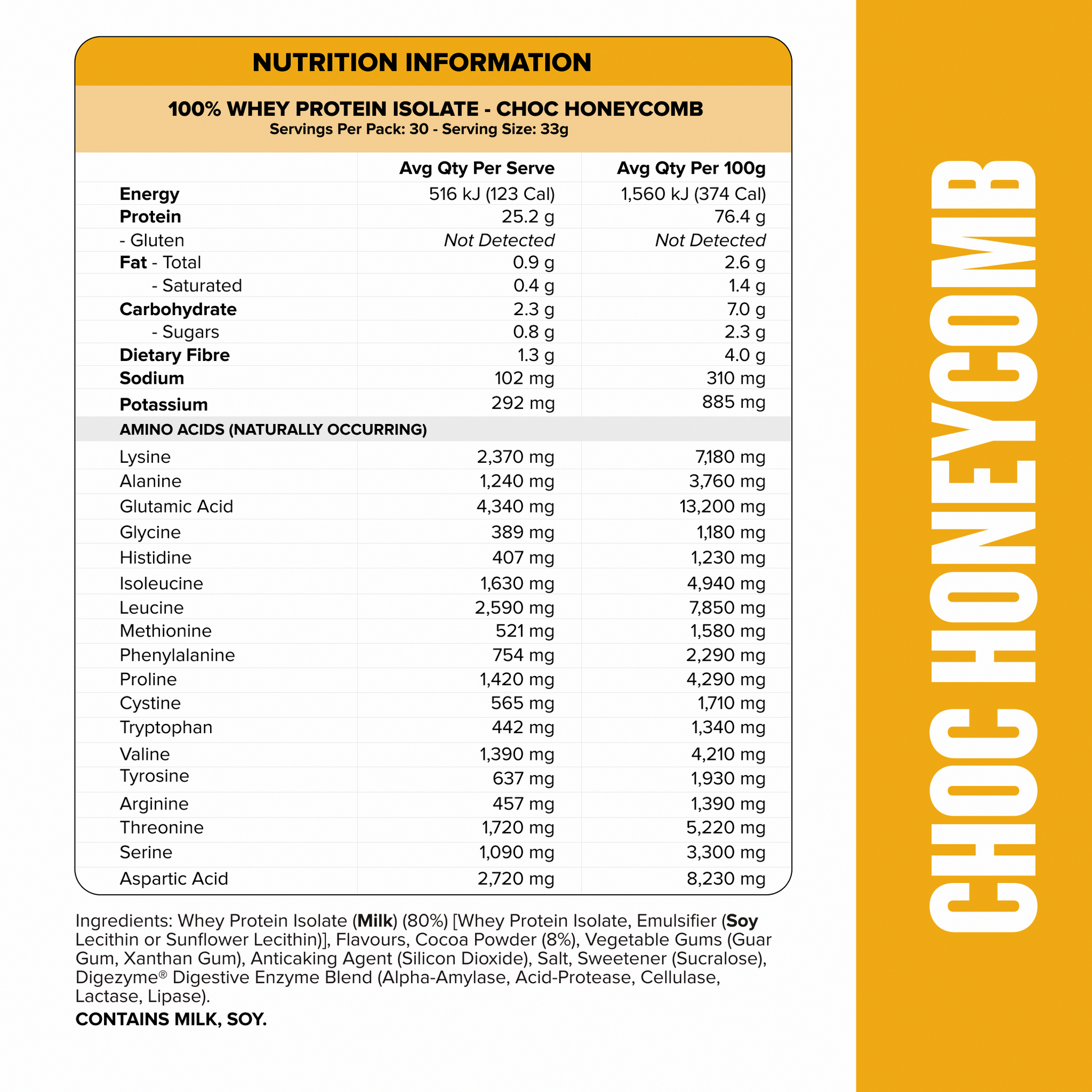 WHEY Protein Isolate - Choc Honeycomb - 30 serves