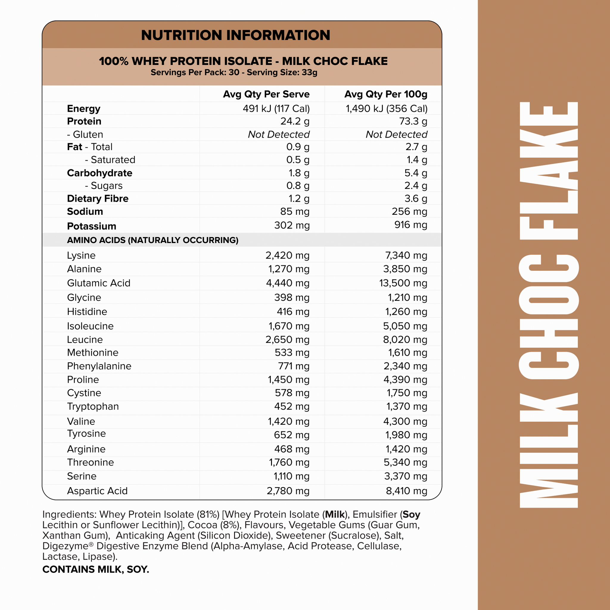 WHEY Protein Isolate - Milk Choc Flake - 30 serves
