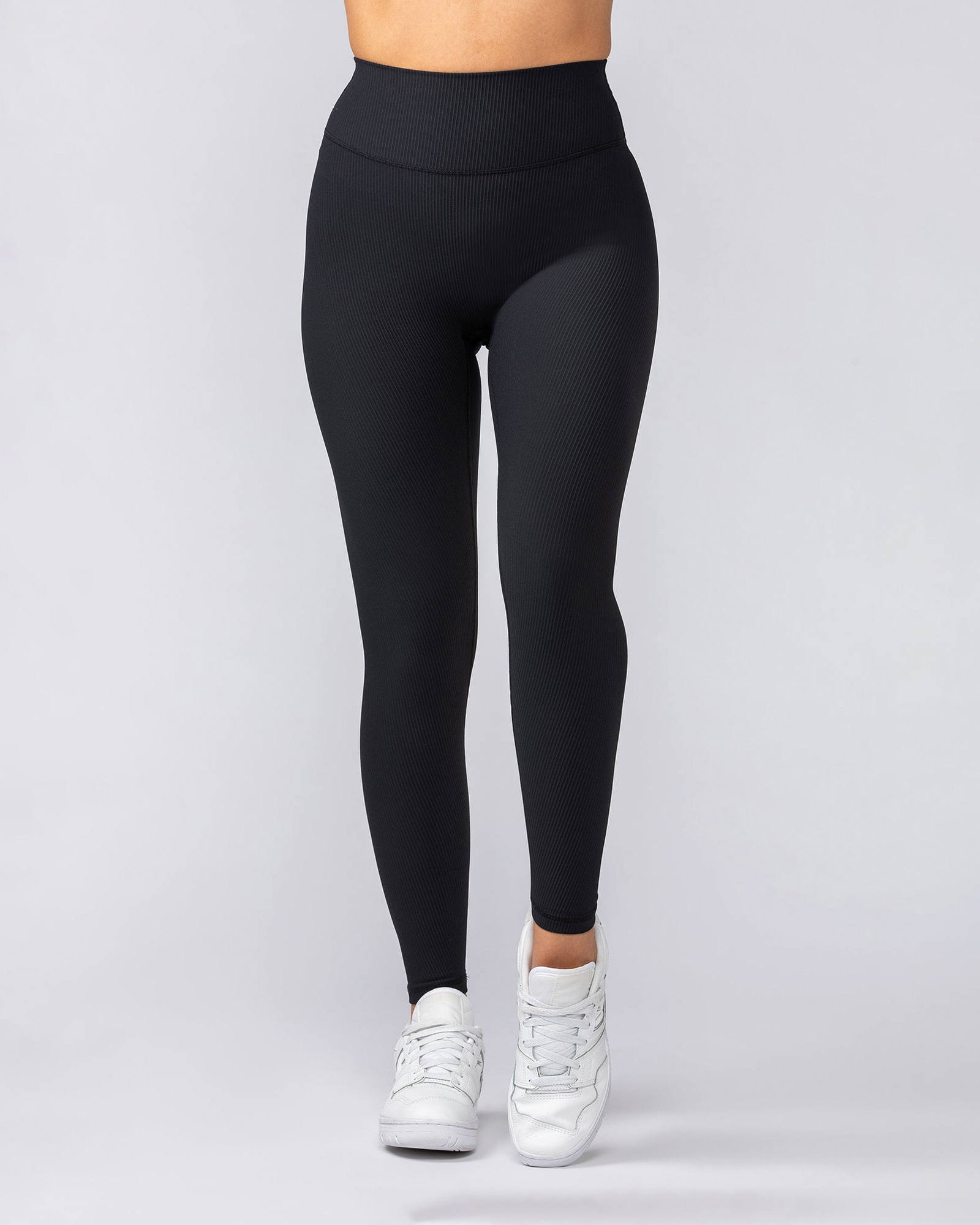 Zero Rise Rib Ankle Length Leggings - Black (Silicone Logo)