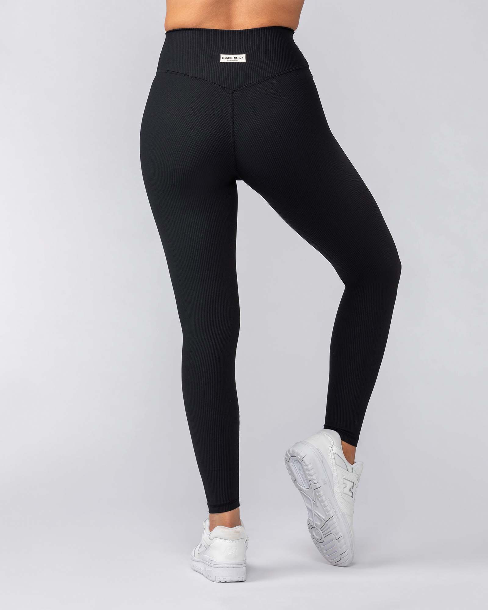 Zero Rise Rib Ankle Length Leggings - Black (Silicone Logo)