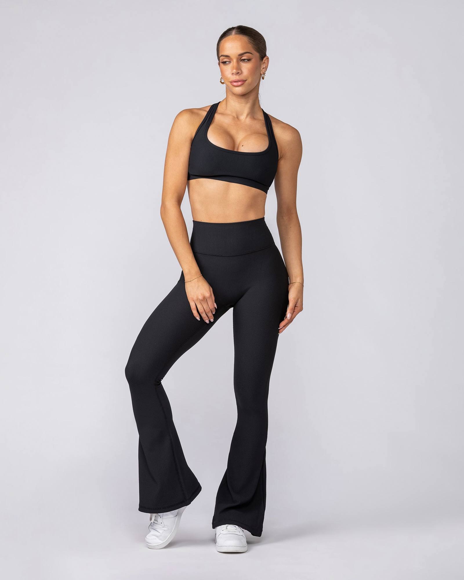 Zero Rise Rib Flare Leggings - Black